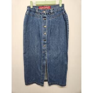 Vintage No Excuses Women's Denim Body-con Midi Skirt, Sz 11/12, Blue Medium Wash